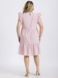 PLUS SIZE RUFFLE SLEEVE TIERED TUNIC PLAID MINI DRESS
