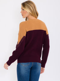 WOMEN'S LONG SLEEVES PULLOVER COLORBLOCK TRIM DETAILED SWEATER