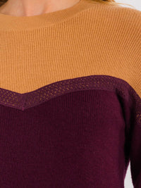WOMEN'S LONG SLEEVES PULLOVER COLORBLOCK TRIM DETAILED SWEATER