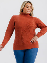 PLUS SIZE LONG SLEEVE TURTLE NECK DETAILED PULLOVER SWEATER
