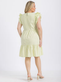 PLUS SIZE RUFFLE SLEEVE TIERED TUNIC PLAID MINI DRESS