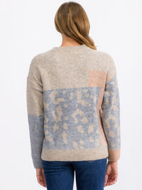 WOMEN'S LONG SLEEVE COLORBLOCK ANIMAL PRINT PULLOVER SWEATER
