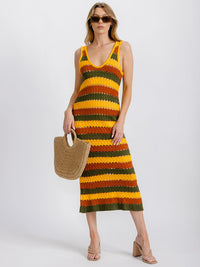 WOMEN'S SLEEVELESS COLORBLOCK BODYCON KNIT MAXI DRESS