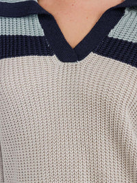 WOMEN'S LONG SLEEVE V-NECK KNIT COLORBLOCK PULLOVER SWEATER