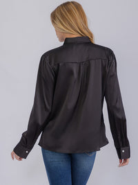 WOMEN'S LONG SLEEVE V-NECK SCARF DETAILED BLOUSE