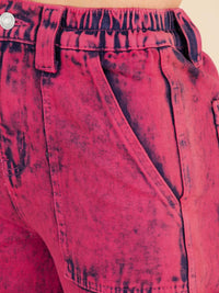 WOMEN'S BUTTON CLOSURE POCKETS WASHED WIDE LEG DENIM PANTS
