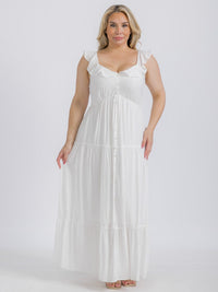 PLUS SIZE SLEEVELESS BUTTONS TIERED RUFFLE MAXI DRESS