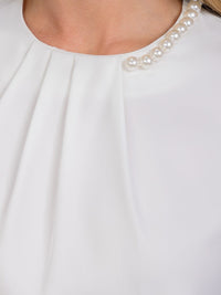 WOMEN'S LONG SLEEVE PEARL NECK DETAILED BLOUSE