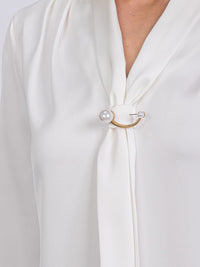 WOMEN'S LONG SLEEVE V-NECK SCARF DETAILED BLOUSE