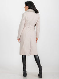 WOMEN'S LONG SLEEVE BUTTON CLOSURE FRONT POCKETS FAUX FUR COAT