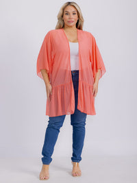 PLUS SIZE SHORT SLEEVE OPEN FRONT SWISS DETAILED CARDIGAN
