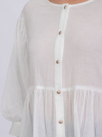 WOMEN'S 3/4 SLEEVE BUTTON UP TIERED TUNIC BLOUSE