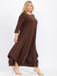 PLUS SIZE 3/4 SLEEVE FRONT POCKETS HIGH-LOW MAXI DRESS