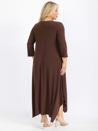 PLUS SIZE 3/4 SLEEVE FRONT POCKETS HIGH-LOW MAXI DRESS