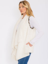 WOMEN'S SLEEVELESS OPEN FRONT POCKETS ANIMAL PRINT SHERPA VEST