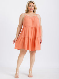 PLUS SIZE SLEEVELESS FRONT POCKETS TIERED TUNIC MINI DRESS