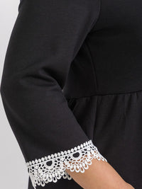 PLUS SIZE 3/4 SLEEVE FRONT POCKETS CROCHET TRIM MAXI DRESS