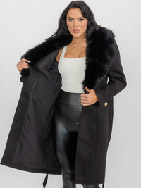 WOMEN'S LONG SLEEVE BUTTON CLOSURE FRONT POCKETS REMOVABLE COLLAR COAT