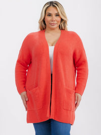 PLUS SIZE LONG SLEEVE OPEN FRONT POCKETS CARDIGAN