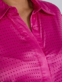 WOMEN'S LONG SLEEVE BUTTON UP STUDS DETAILES BLOUSE
