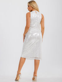 WOMEN'S SLEEVELESS SEQUINS BODYCON MIDI DRESS