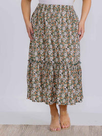 PLUS SIZE ELASTIC WAIST FLORAL MAXI SKIRT