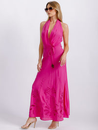WOMEN'S SLEEVELESS SURPLICE EYELET BOTTON DETAILED OPEN BACK MAXI DRESS
