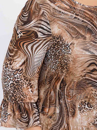 PLUS SIZE 3/4 SLEEVE FRONT POCKETS ANIMAL PRINT RUFFLE BOTTOM HEM MAXI DRESS