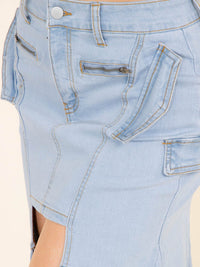 WOMEN'S BUTTON CLOSURE HIGH-LOW DENIM MAXI SKIRT