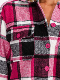 WOMEN'S LONG SLEEVE BUTTON CLOSURE FRONT POCKETS PLAID JACKET