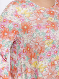 PLUS SIZE 3/4 SLEEVE FRONT POCKETS FLORAL RUFFLE BOTTOM HEM MAXI DRESS