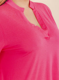 PLUS SIZE 3/4 SLEEVES V-NECK TUNIC HIGH-LOW TOP