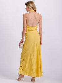WOMEN'S SLEEVELESS SURPLICE EYELET BOTTON DETAILED OPEN BACK MAXI DRESS
