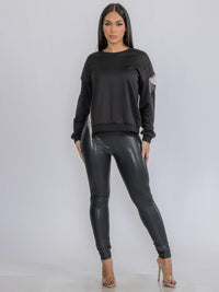 WOMEN'S LONG SLEEVE FRINGE DETAILED CUT OUT TOP