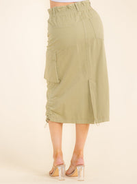 WOMEN'S ELASTIC WAIST CARGO POCKETS MIDI SKIRT