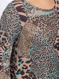 PLUS SIZE 3/4 SLEEVE FRONT POCKETS ANIMAL PRINT RUFFLE BOTTOM HEM MAXI DRESS