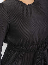 PLUS SIZE LONG SLEEVE FRONT POCKETS SELF TIE ELASTIC WAIST MAXI DRESS
