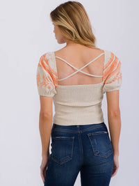 WOMEN'S SHORT PUFF SLEEVE SQUARE NECK SMOCK TOP