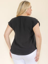 PLUS SIZE SHORT SLEEVE V-NECK BLOUSE