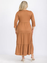 PLUS SIZE 3/4 SLEEVE FRONT POCKETS TIERED MAXI DRESS