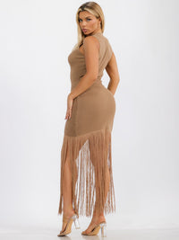 WOMENS' SLEEVELESS BODYCON FRINGE MINI DRESS