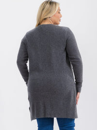 PLUS SIZE LONG SLEEVE OPEN FRONT POCKETS CARDIGAN