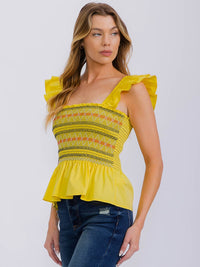 WOMEN'S SLEEVELESS SQUARE NECK SMOCK PEPLUM TANK TOP