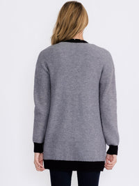 WOMEN'S LONG SLEEVE OPEN FRONT POCKETS COLORBLOCK TRIM DETAILED CARDIGAN