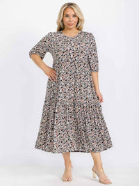 PLUS SIZE SHORT SLEEVE FRONT POCKETS FLORAL MAXI DRESS
