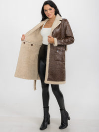 WOMEN'S LONG SLEEVE SHERPA LINING CONVERTIBLE ZIP OFF TWO IN ONE AVIATOR COAT