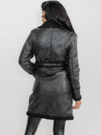 WOMEN'S LONG SLEEVE SHERPA LINING CONVERTIBLE ZIP OFF TWO IN ONE AVIATOR COAT