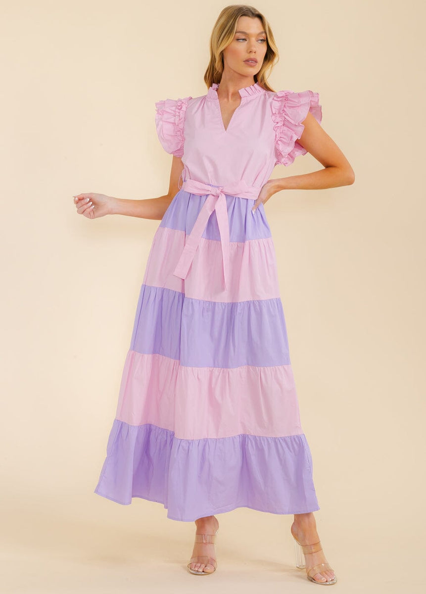 Women’s Colourblock V-Neck Maxi Dress