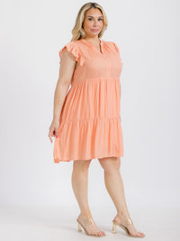 PLUS SIZE RUFFLE SLEEVE V-NECK TIERED TUNIC MINI DRESS