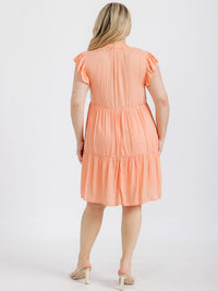 PLUS SIZE RUFFLE SLEEVE V-NECK TIERED TUNIC MINI DRESS